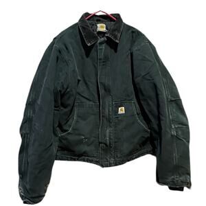 VTG Carhartt Arctic Quilted Lined Jacket J02 BLK Corduroy Collar Sz 50 Distress